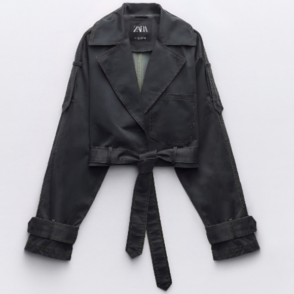 Zara Cropped Waxed Trench Coat - Picture 1 of 9